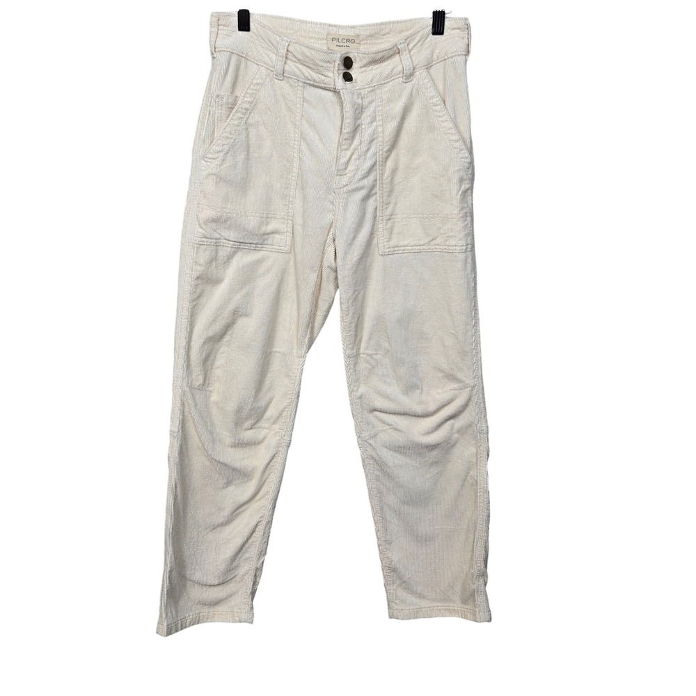 Pilcro Anthropologie Corduroy High Rise Straight Leg Pants Cream Womens Size 27